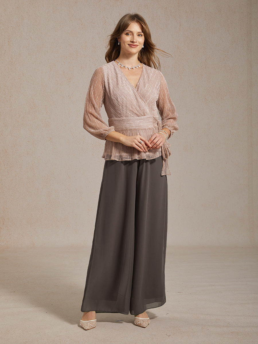 Lace Straight Leg Pant With Chiffon Split Leg Overlay
