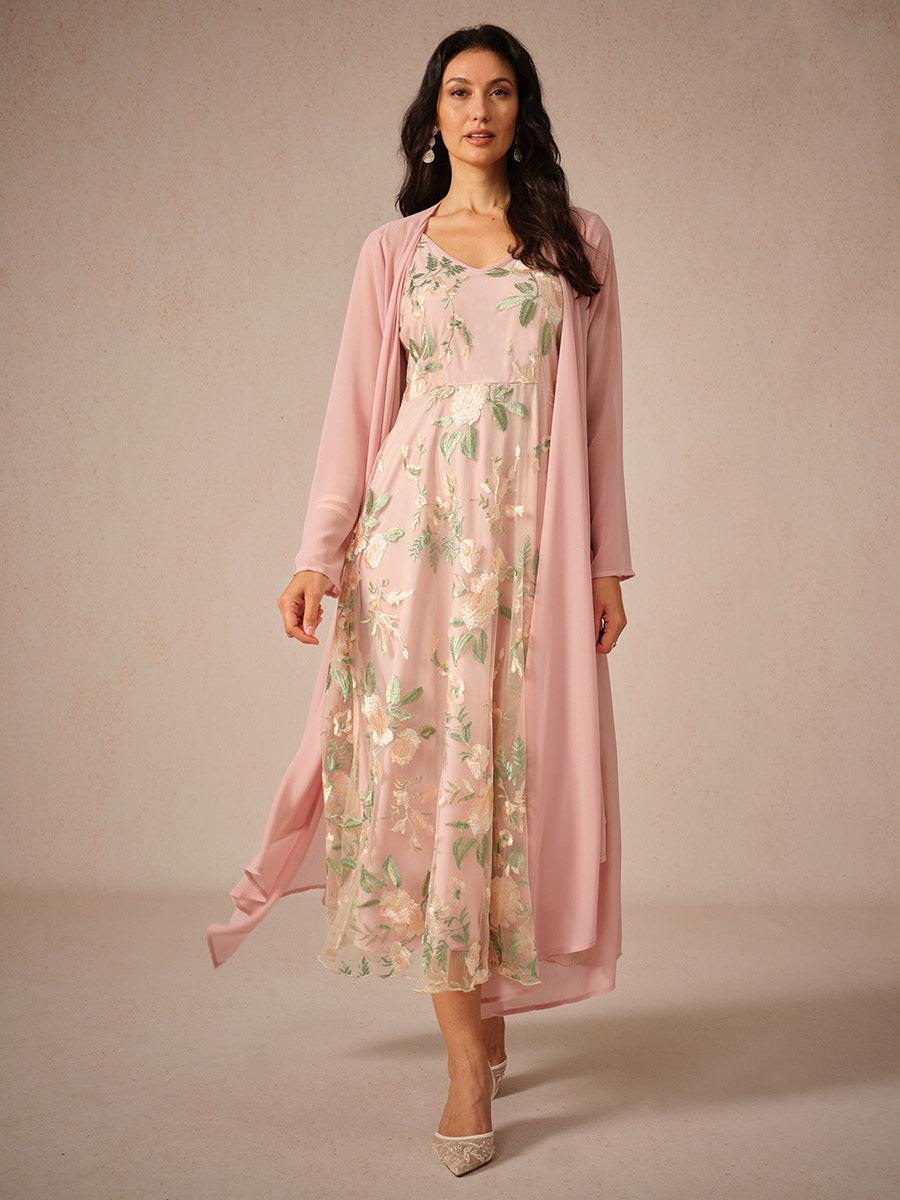 Embroidered Lace Chiffon Dress Set