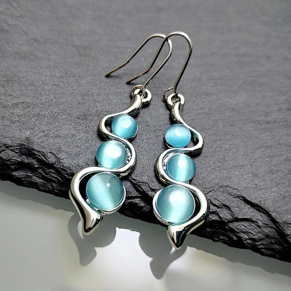 Blue Crystal Dangling Earrings - LEESTIA