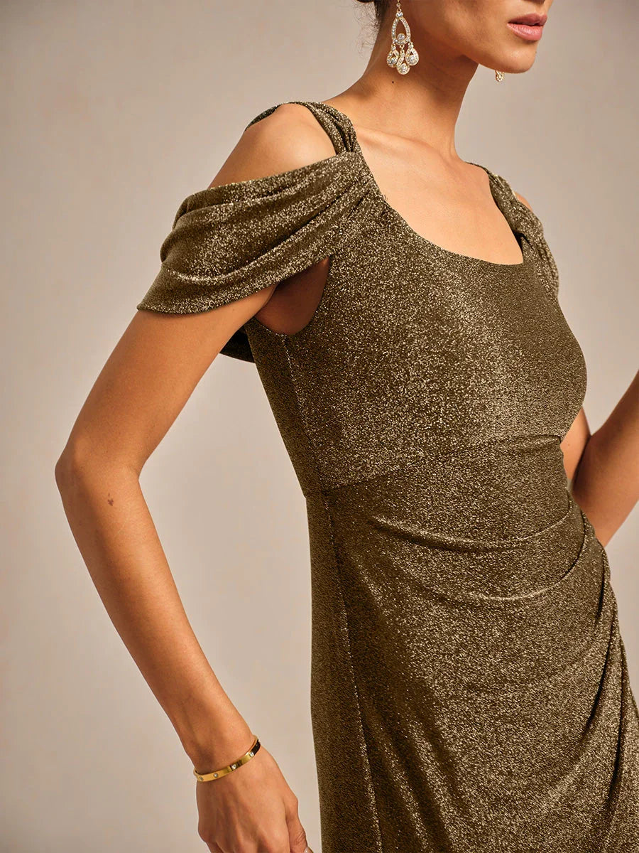 Cold Shoulder Glitter Metallic Knit Dress