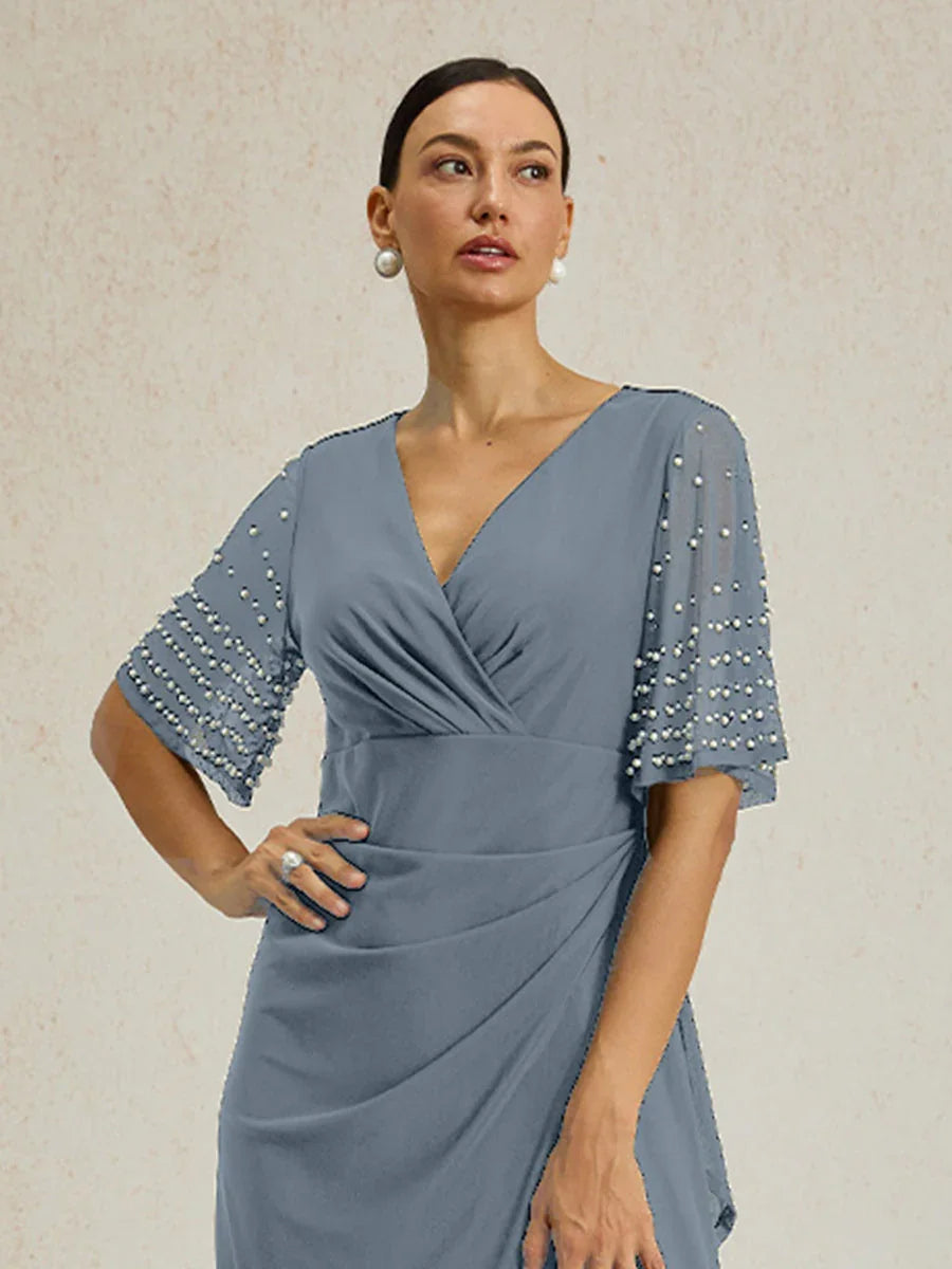 Elegant Formal Dress with Embellished Flutter Sleeves