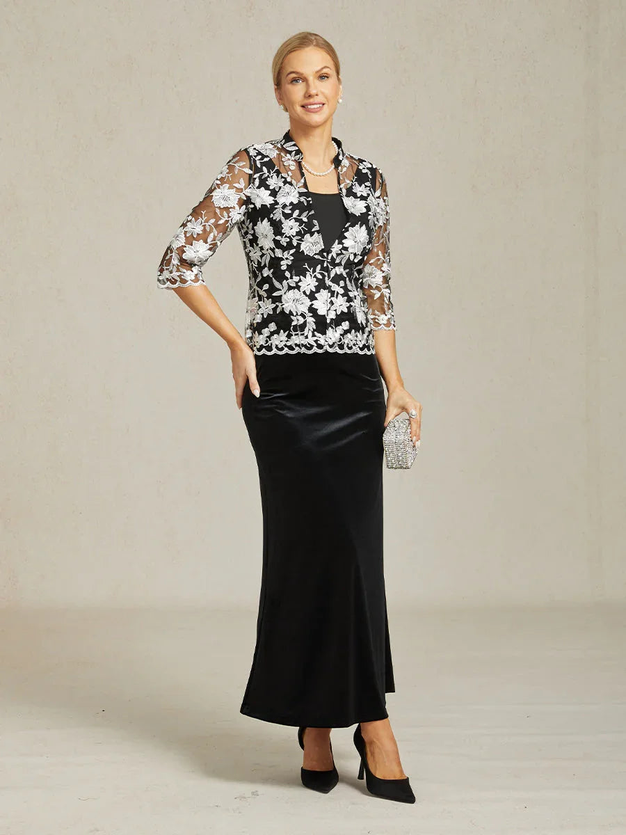 Embroidered Lace Jacket and Knit Tank Twinset