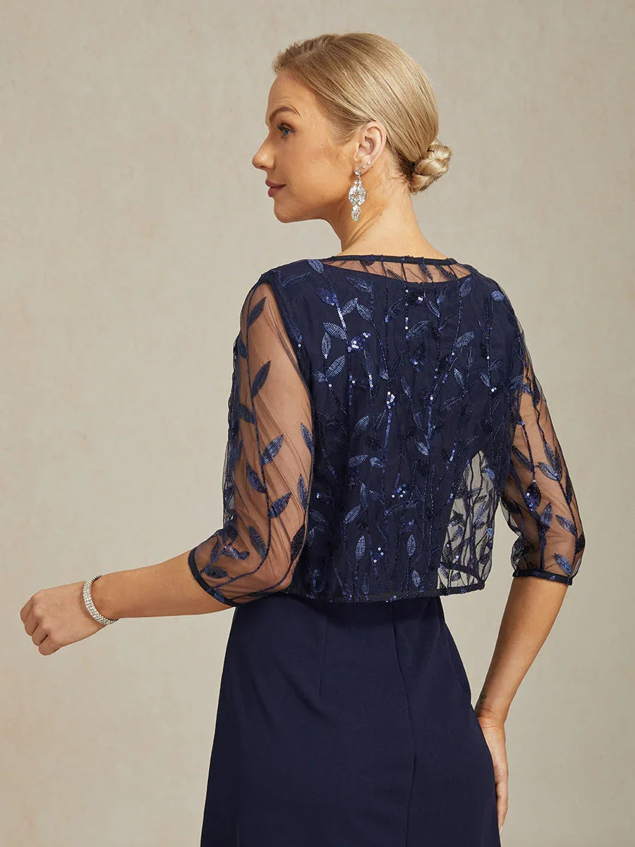 Floral Embroidered Lace Jacket with Rhinestone Clasp