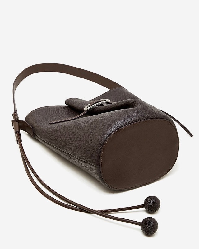 Women's Pebbled Leather Bucket Bag with Knot & Sphere Detail