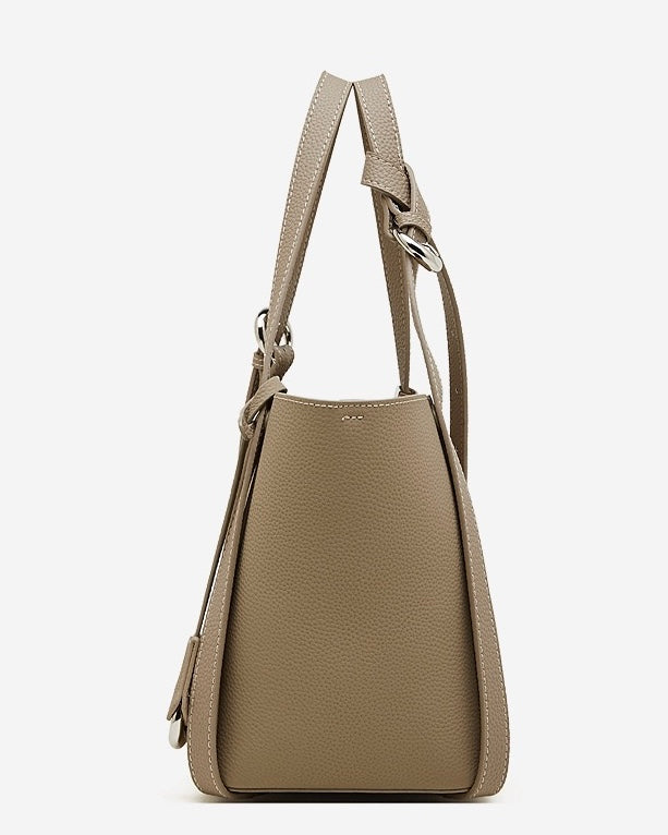 Women's Sleek Genuine Togo Leather Bucket Bag with Pouch