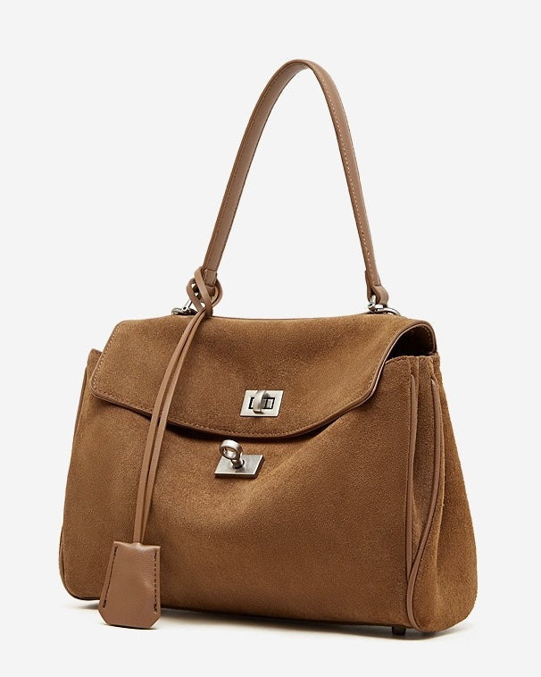 Sleek Soft Suede Genuine Leather Top-Handle Bag