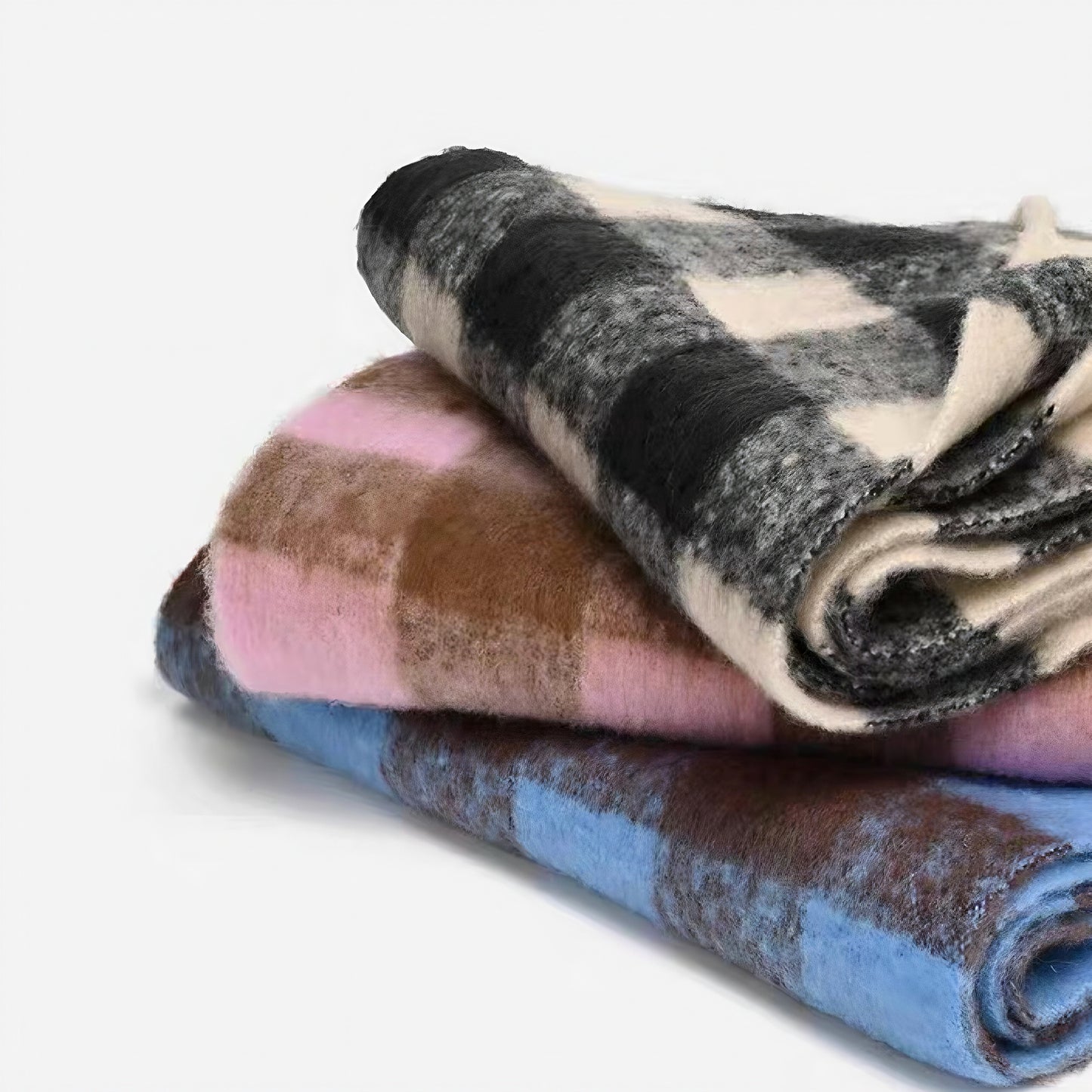 Women's Blue Plaid Patterned Fringed Imitation Cashmere Scarf