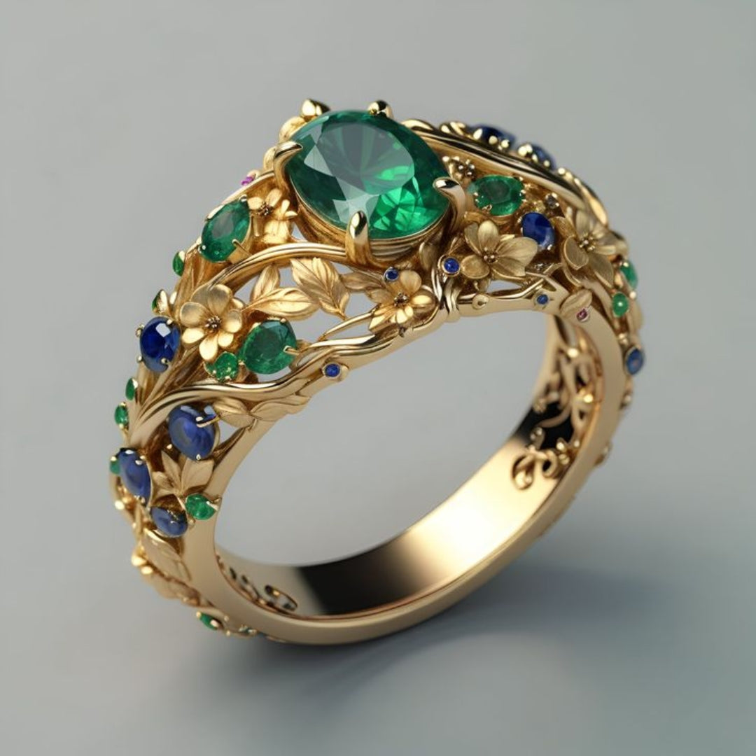 Elegant Emerald & Sapphire Luxe Ring - LEESTIA