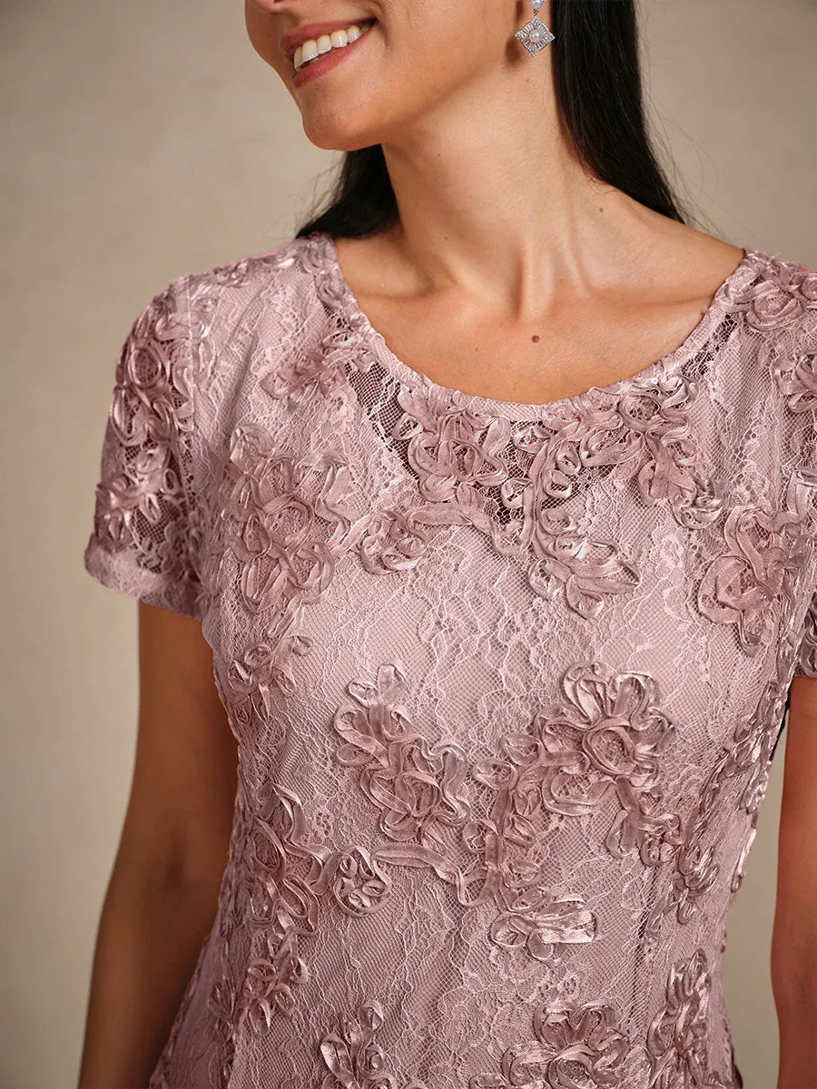 Rosette Lace A-Line Gown with Sequin Embellishment