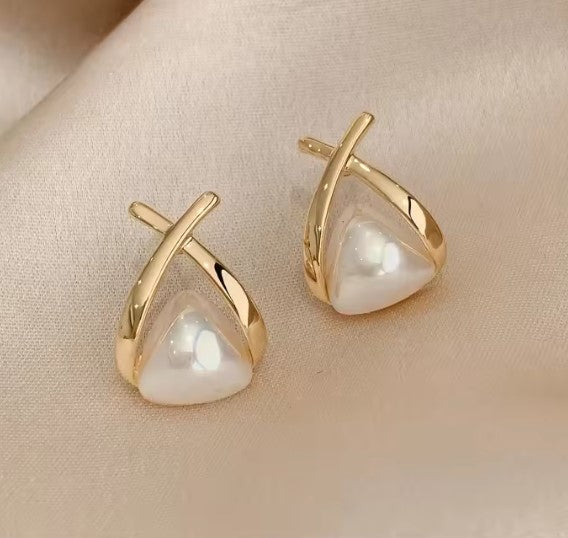 Vintage Cross Triangle Pearl Dropping Earrings - LEESTIA