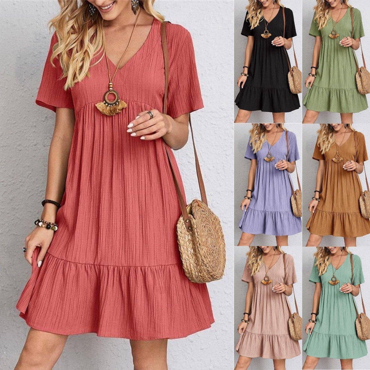 Vintage V-neck Dress for Women