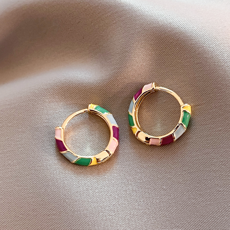 Gold Multicolor Enamel Hoop Earrings - LEESTIA