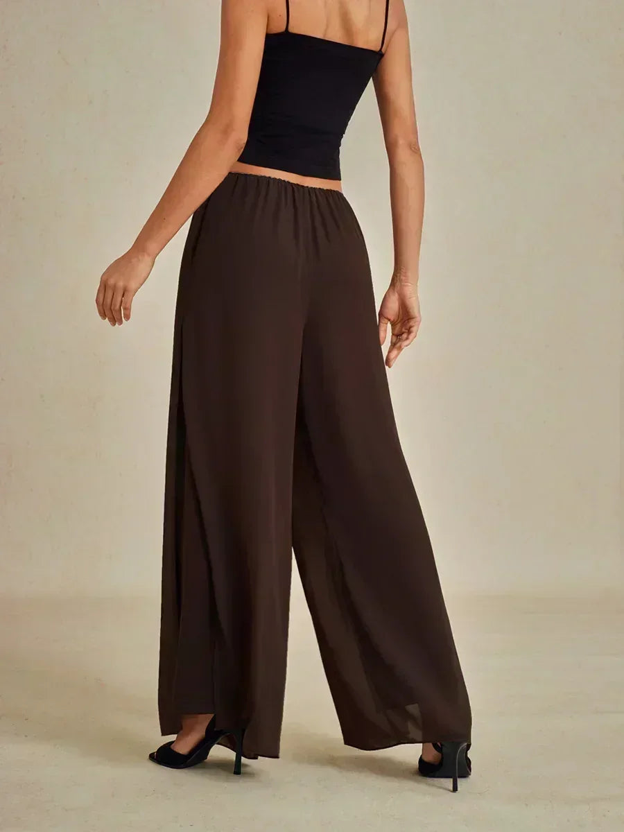 Straight Leg Pant With Chiffon Split Leg Overlay