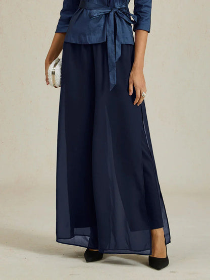 Straight Leg Pant With Chiffon Split Leg Overlay