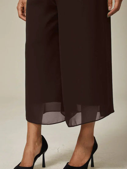 Cropped Length Straight Leg Pant With Chiffon Split Leg Overlay