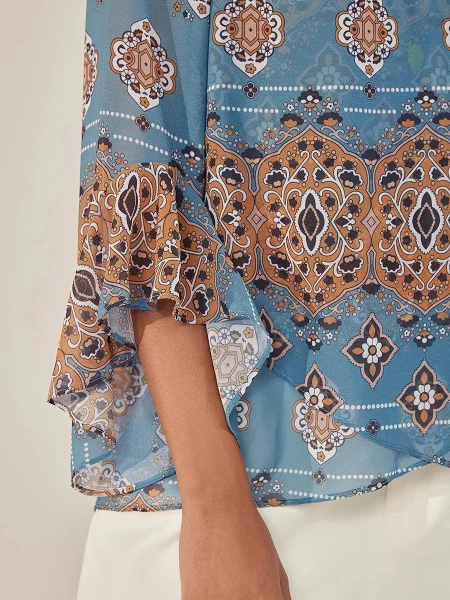 Elegant Boho Chiffon Ruffle Sleeve Blouse
