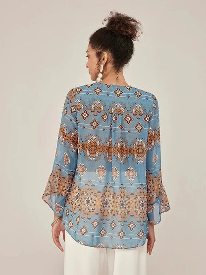 Elegant Boho Chiffon Ruffle Sleeve Blouse