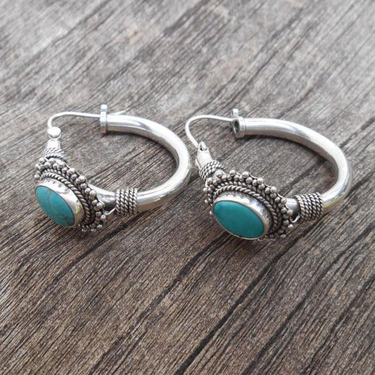 Elegant Sterling Silver Turquoise Earrings - LEESTIA