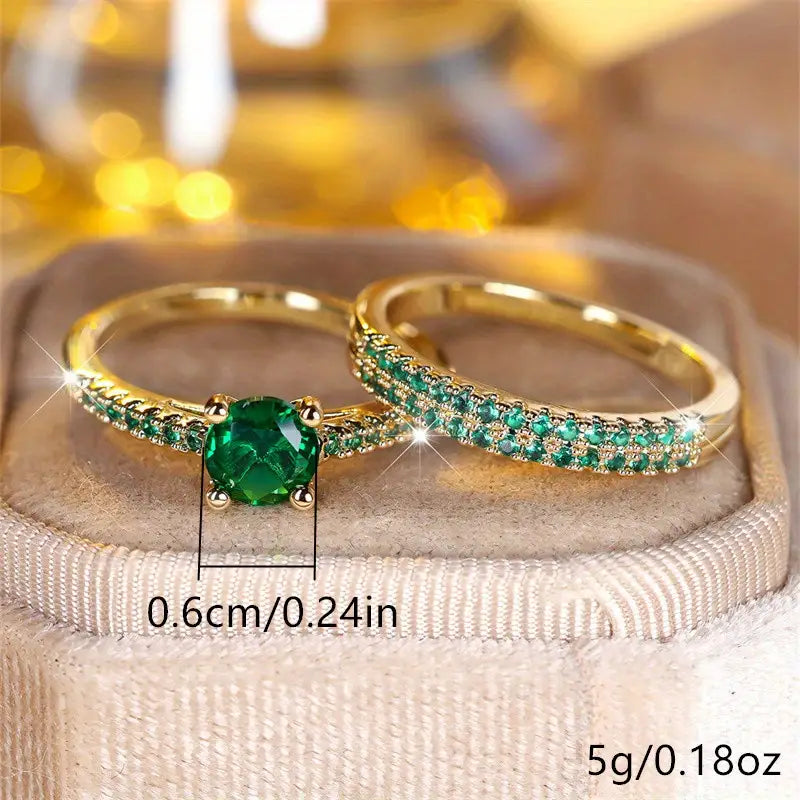 Emerald Duo Ring Gold Set - LEESTIA