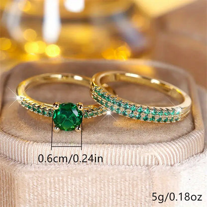 Emerald Duo Ring Gold Set - LEESTIA