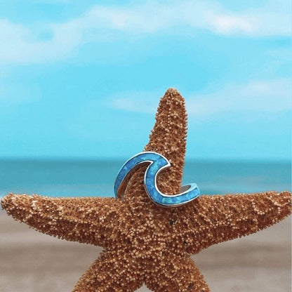 Silver Blue Opal Wave Ring - LEESTIA