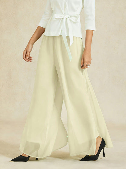 Straight Leg Pant With Chiffon Split Leg Overlay