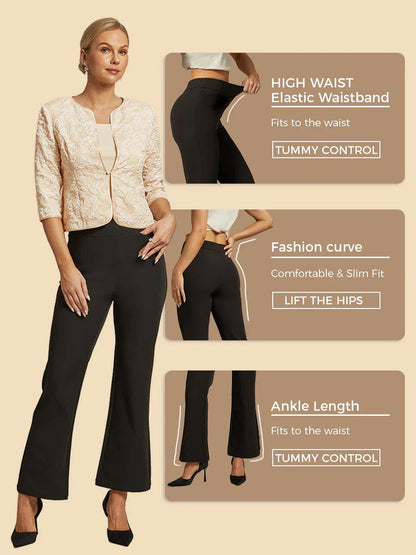 High Stretch Bootcut Pants with Slimming Leg Shape and Mid Rise with Pockets