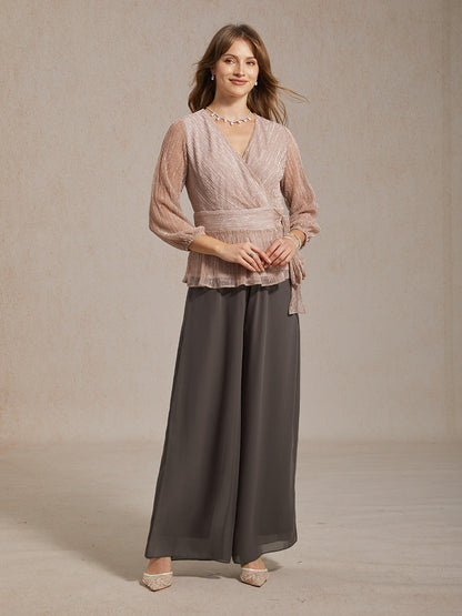 Lace Straight Leg Pant With Chiffon Split Leg Overlay
