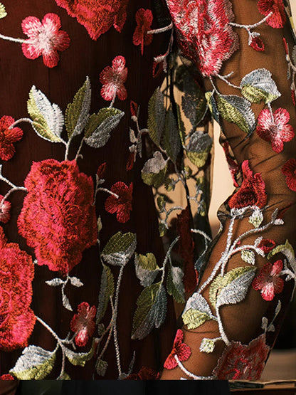 Floral Embroidered Lace Jacket With Scallop Detail