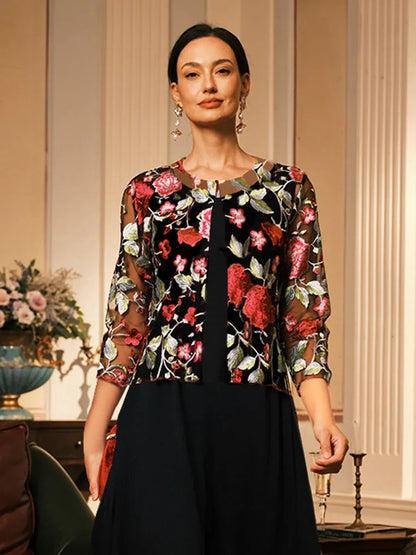 Floral Embroidered Lace Jacket With Scallop Detail