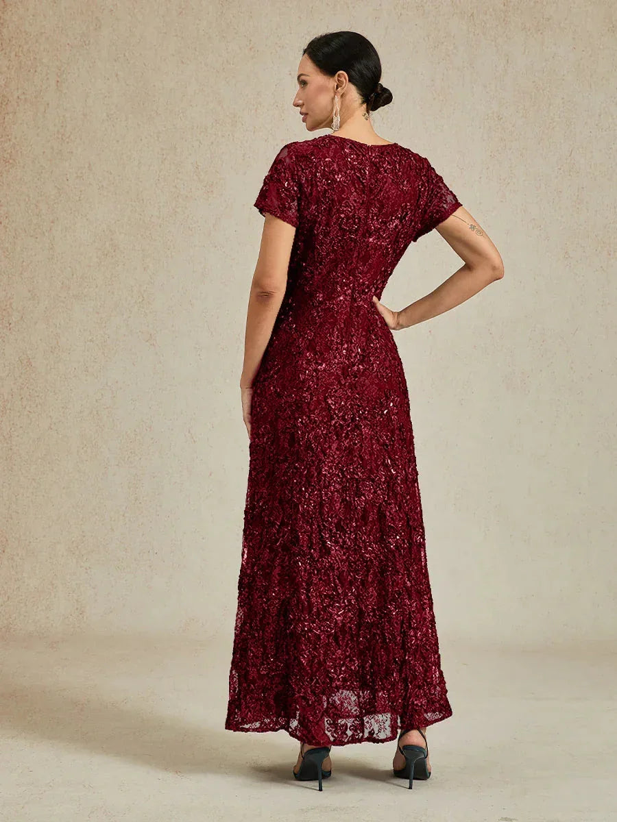 Rosette Lace A-Line Gown with Sequin Embellishment