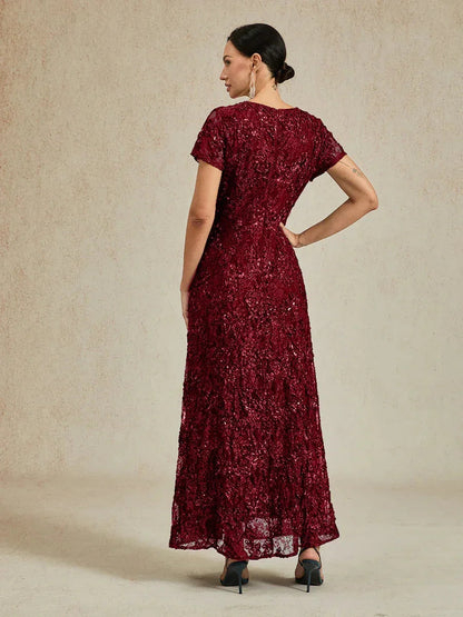 Rosette Lace A-Line Gown with Sequin Embellishment