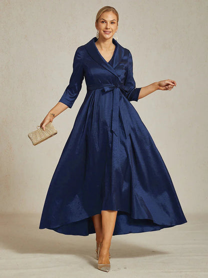 Stretch Taffeta Cocktail Dress with Tie Belt