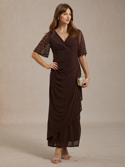 Elegant Formal Dress with Embellished Flutter Sleeves