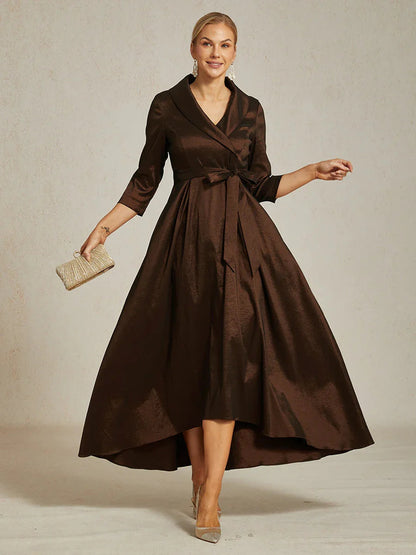 Stretch Taffeta Cocktail Dress with Tie Belt