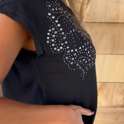 🔥HOT SALE 🔥Women's Solid Colour Short Sleeve T-shirt With Hot Print And Frayed Hem