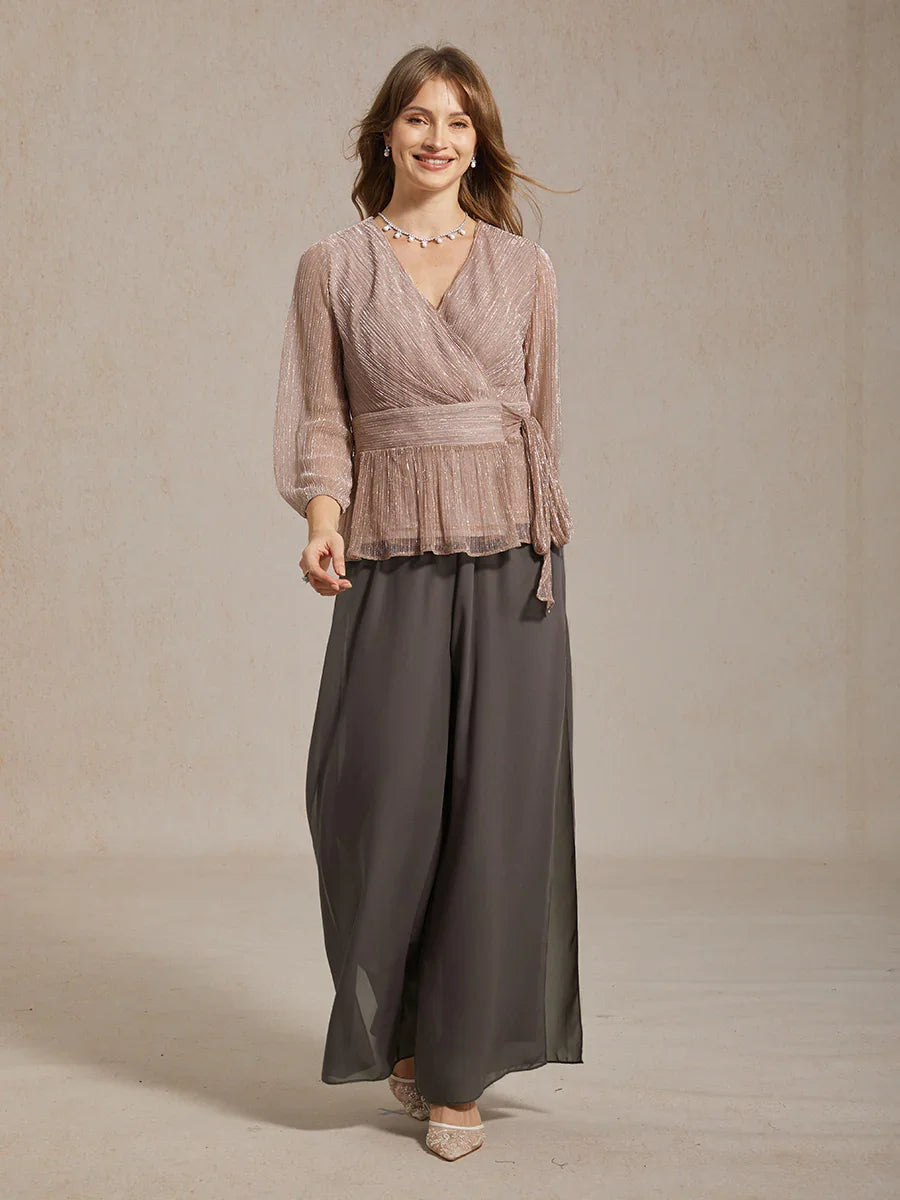 Metallic Pleated Chiffon Evening Wrap Top