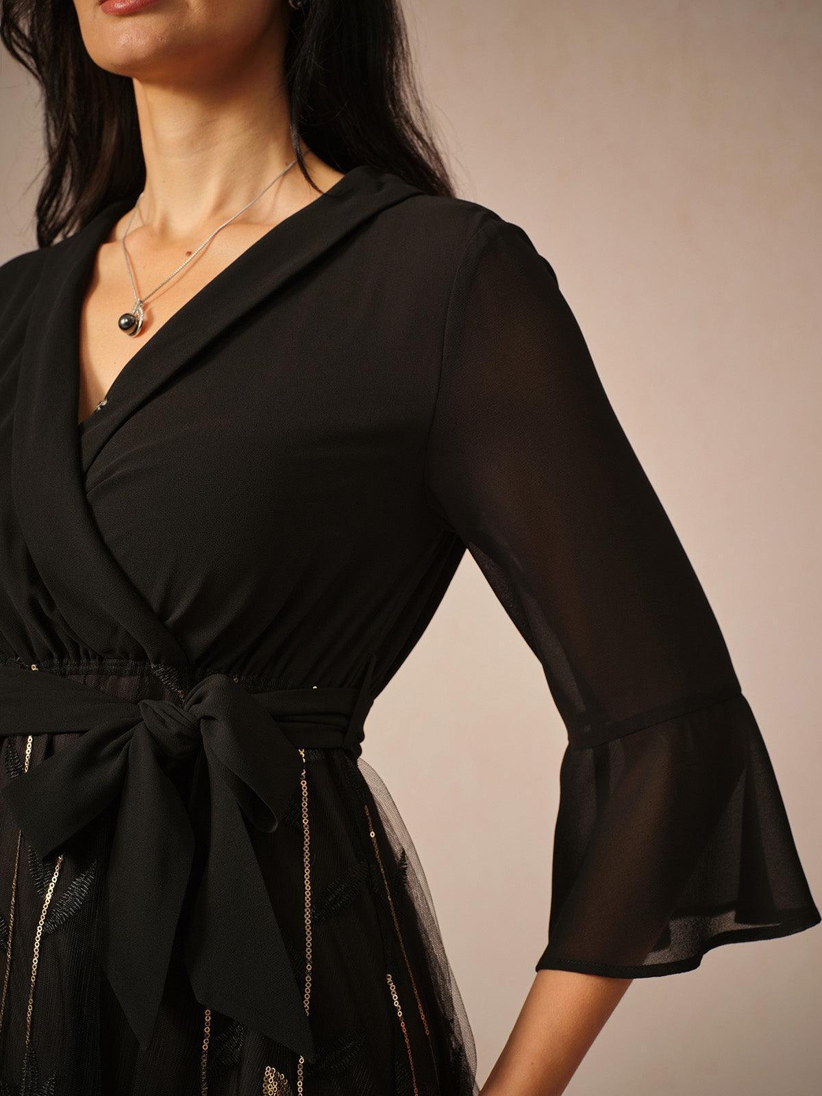 Golden Sequins Mesh Midi Dress