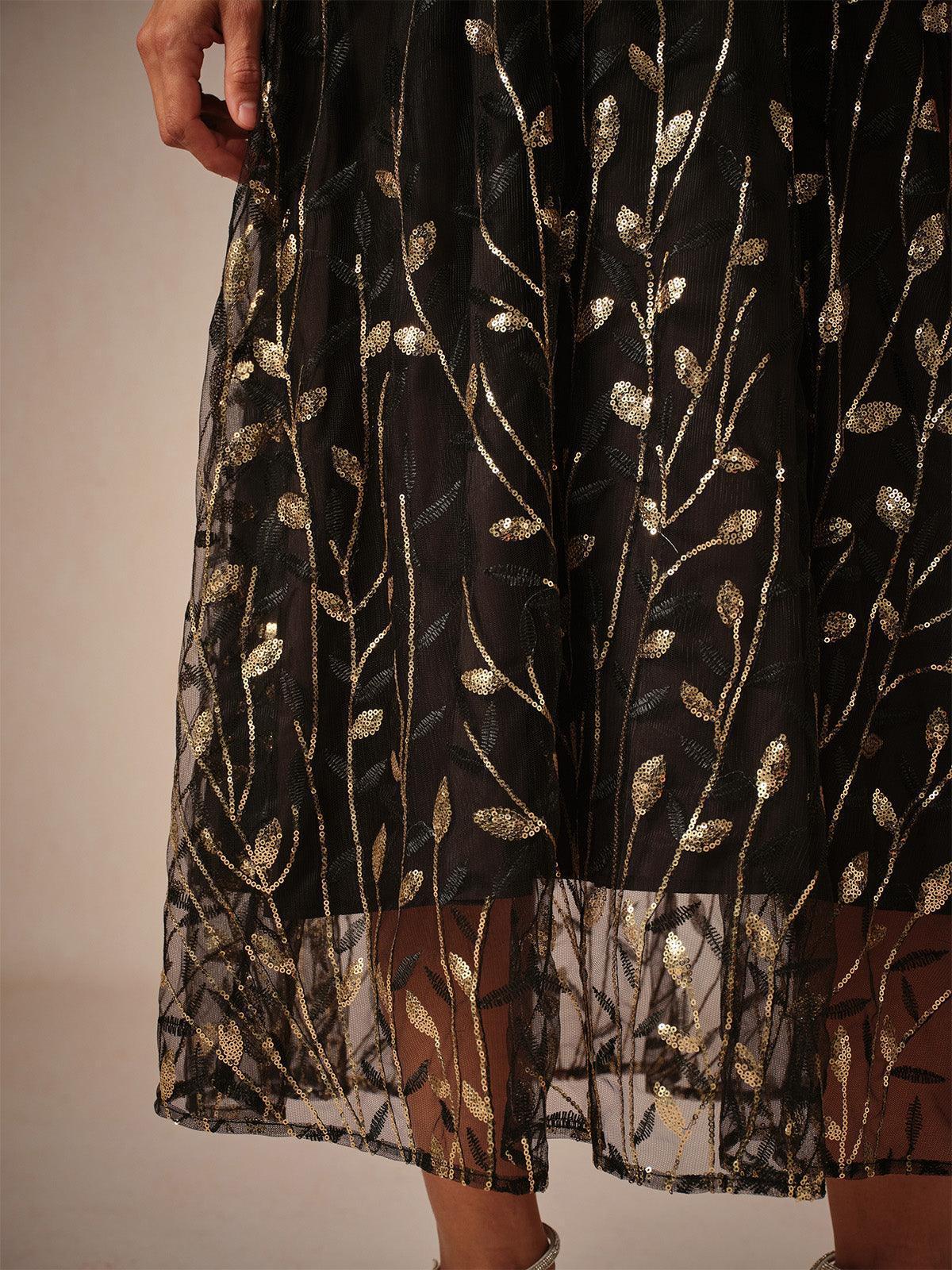 Golden Sequins Mesh Midi Dress