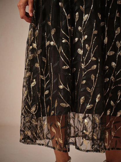 Golden Sequins Mesh Midi Dress