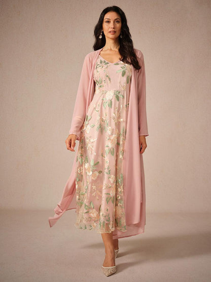 Embroidered Lace Chiffon Dress Set