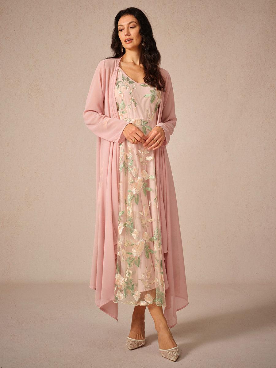 Embroidered Lace Chiffon Dress Set