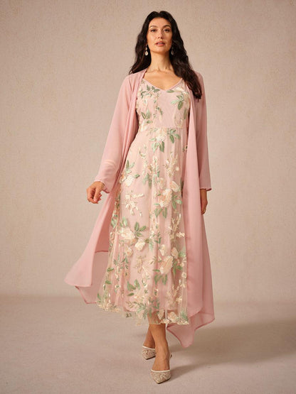 Embroidered Lace Chiffon Dress Set