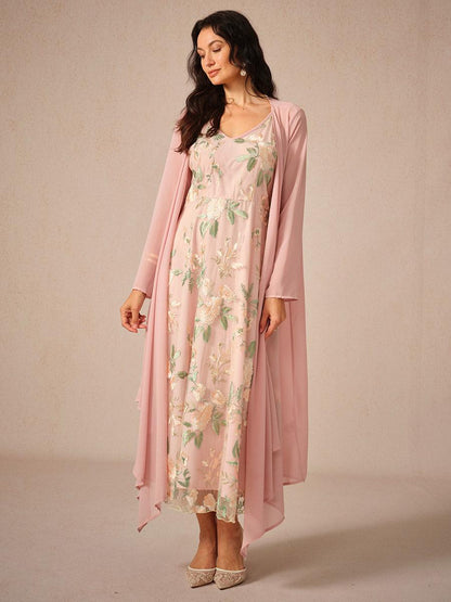 Embroidered Lace Chiffon Dress Set