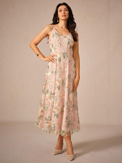 Embroidered Lace Chiffon Dress Set