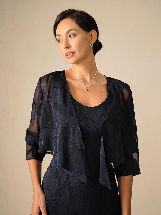 Floral Sheer Chiffon 3/4 Sleeve Shrug