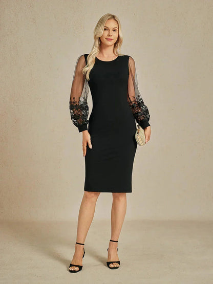 Floral Sleeve Bodycon Midi Dress