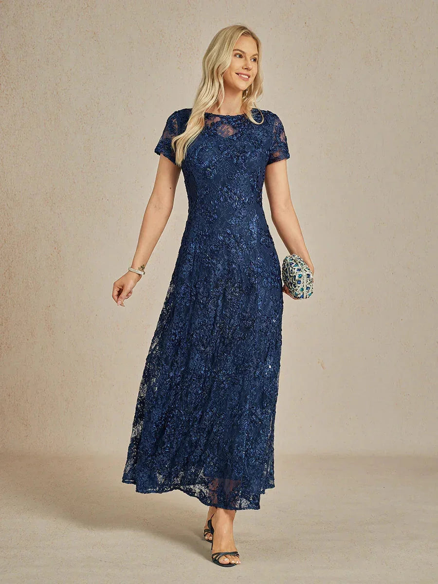 Rosette Lace A-Line Gown with Sequin Embellishment