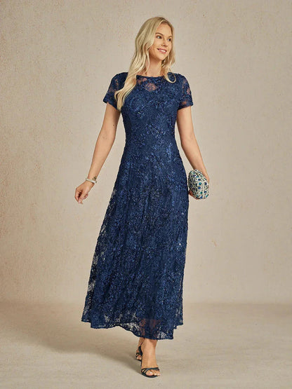 Rosette Lace A-Line Gown with Sequin Embellishment