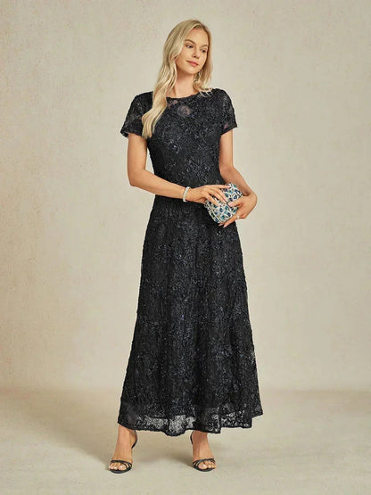 Rosette Lace A-Line Gown with Sequin Embellishment